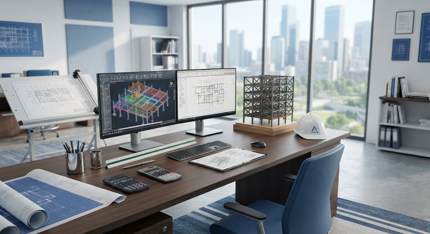 Structural engineer creating CAD drawings during the structural drafting process