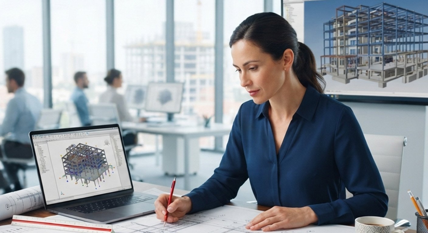 Structural engineer reviewing CAD drawings during the structural drafting process