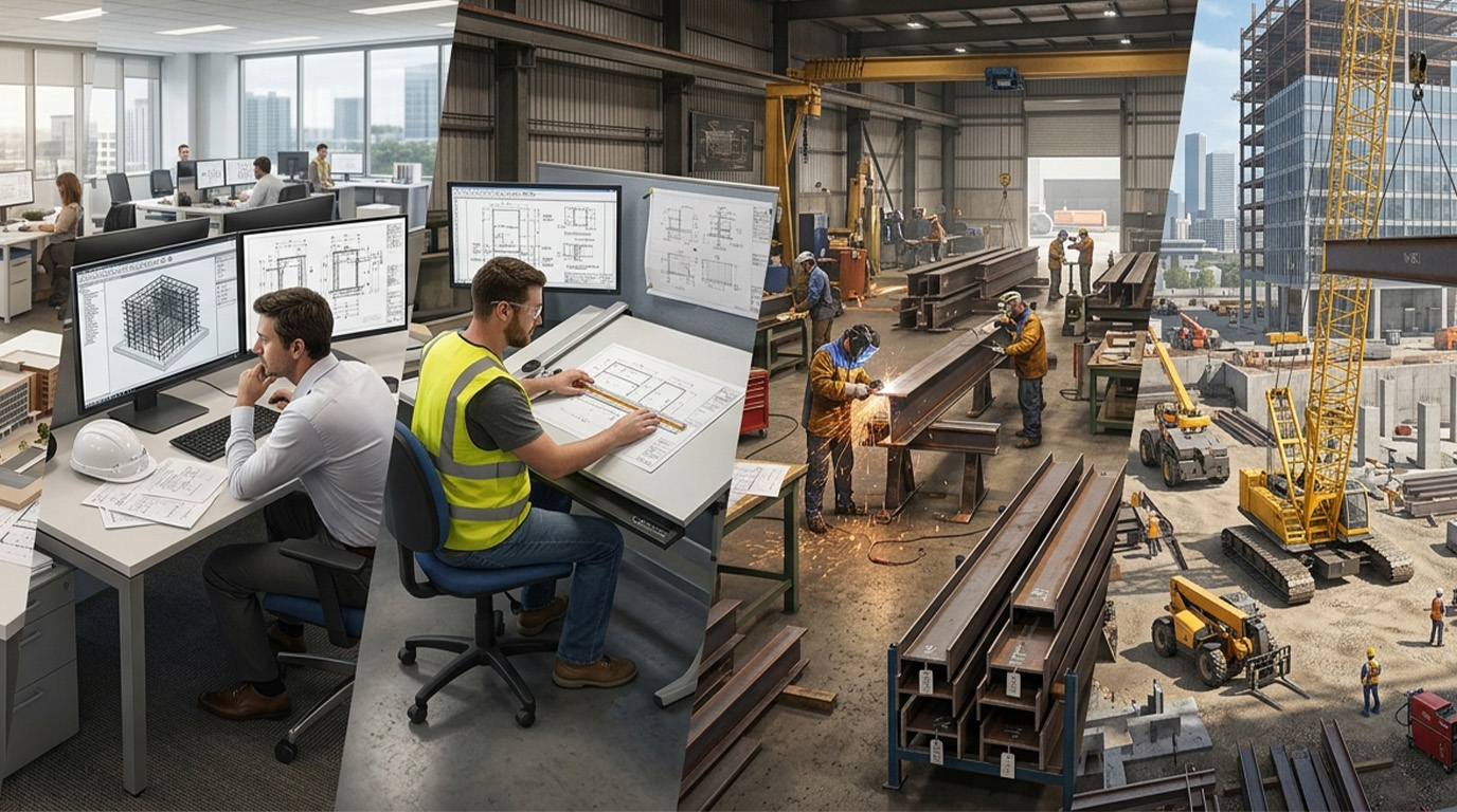 Structural Drawings vs Shop Drawings workflow from drafting and detailing to fabrication and construction