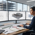 Structural engineer using professional structural drafting software for BIM modeling